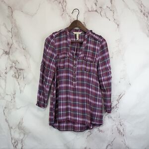 Matilda Jane Shirt Womens Small Pink Plaid Popover Ruffle All Day Millie Button